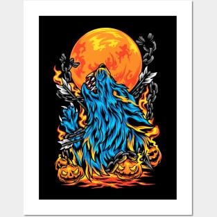 Wolf pumpkin Posters and Art